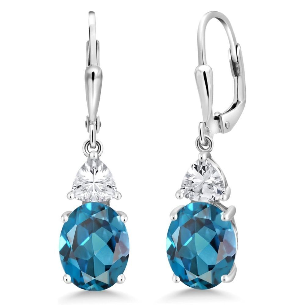 925 Sterling Silver with 5.60Cttw London Blue Topaz and Diamond CZ Drop Earrings